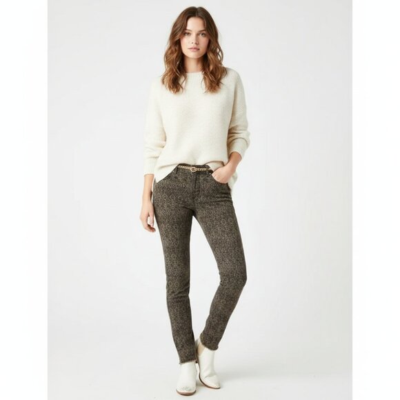 *H&M Skinny Leg Jeans Women's Brown Low Rise 5-Pocket With Abstract Print - Picture 1 of 5